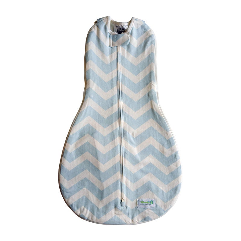 Woombie Grow with Me Baby Swaddle, Convertible Swaddle Fits Babies 0-9 Months, Expands to Wearable Blanket for Babies up to 18 Months, Dreamy Blue Chevron - Image 1